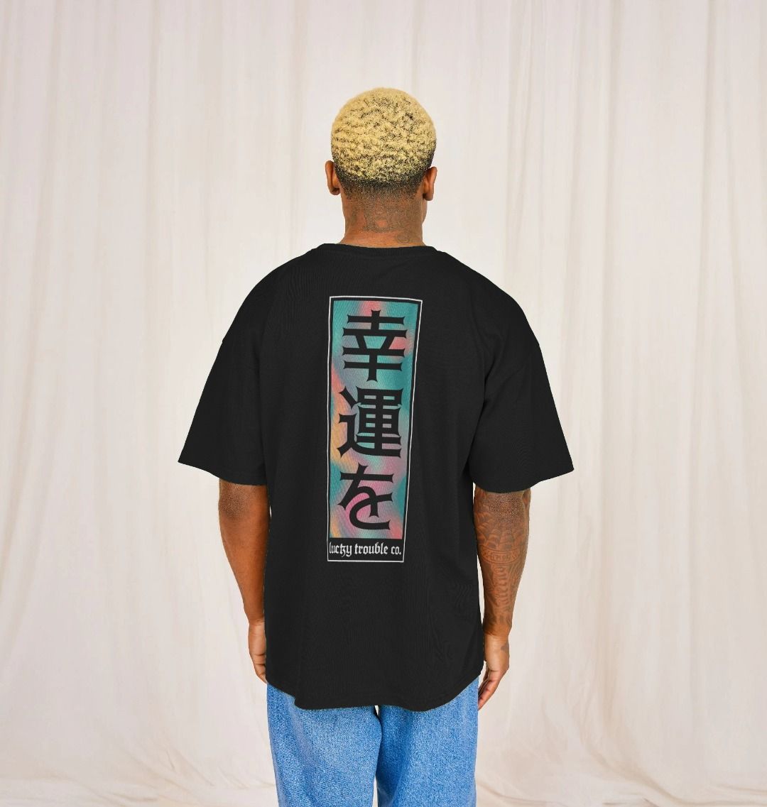 "Good Fortune" Oversized Tee - Black/Green